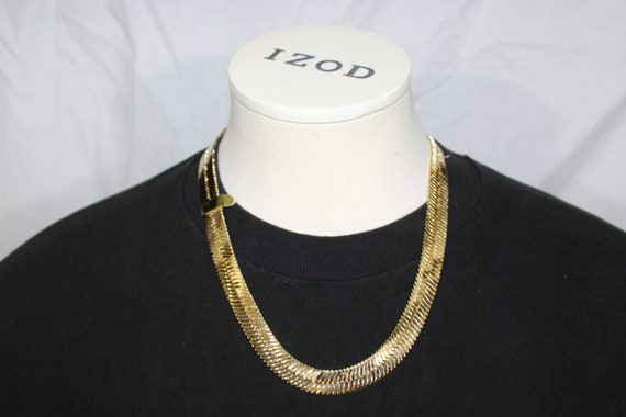 Gold Herringbone Flat Chain Necklace 