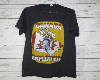 Exploited Punk Invasion Canada Vintage Unisex Mens womens Large Graphic 1980s Concert Tour Band T-shirt