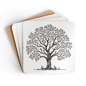 Rustic Corkwood Coaster Set with Tree Design, Eco-Friendly Home Decor, Great for Gifts, Housewarming, and Coffee Lovers