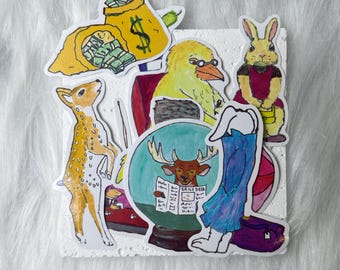 Animal Sticker Pack – 50 Hand-Drawn Whimsical Stickers by Mae Martin | Animal Art Stickers | Collectible Stationery | Ships from US