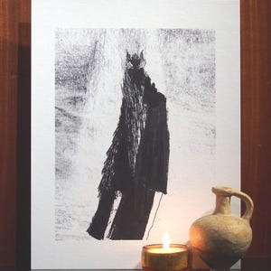 Ghost art print - Dark fantasy pen and ink folk horror drawing of haunting undead phantom wraith - Creepy occult style gothic wall decor
