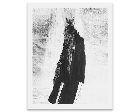 Ghost art print - Dark fantasy pen and ink folk horror drawing of haunting undead phantom wraith - Creepy occult style gothic wall decor