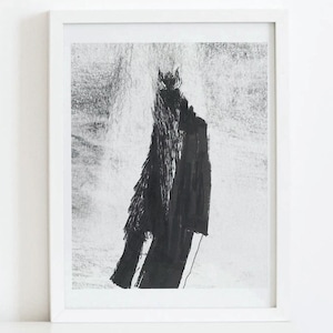 Ghost art print - Dark fantasy pen and ink folk horror drawing of haunting undead phantom wraith - Creepy occult style gothic wall decor
