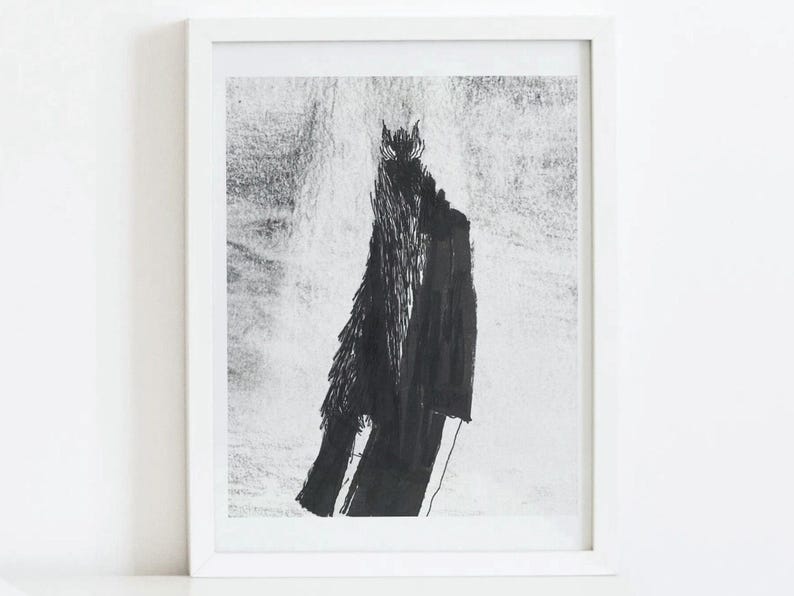 Ghost art print - Dark fantasy pen and ink folk horror drawing of haunting undead phantom wraith - Creepy occult style gothic wall decor