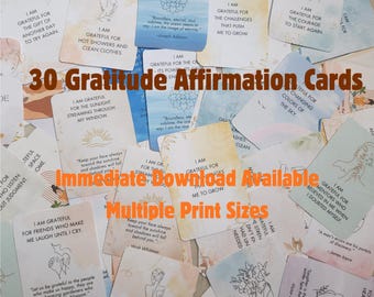 30 Day Gratitude Affirmation Cards - Printable Mindfulness Deck (Digital Download)