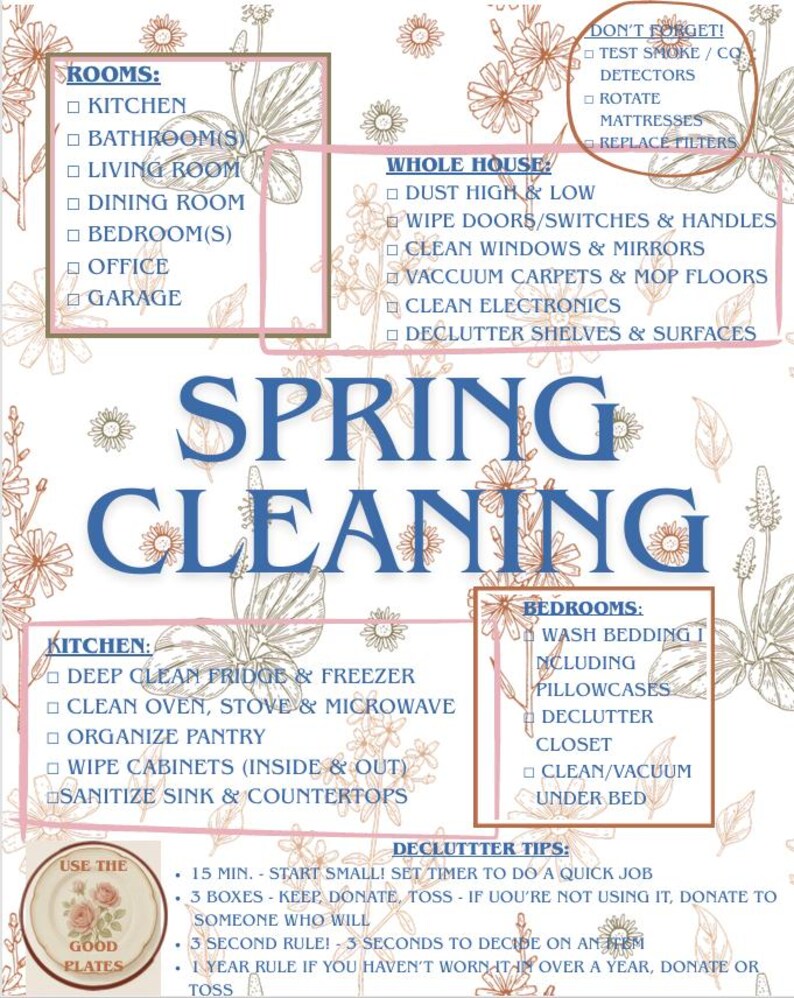 Spring Clean Up Declutter Spring Cleaning Checklist, Deep Cleaning Planner, Declutter Schedule ...
