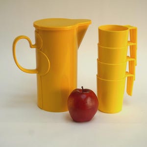 Dansk / Fremware Yellow Pitcher & Cups Set Designed by Gunnar Cyren - Dansk Gourmet Designs MCM Plastic Drinkware Dishes