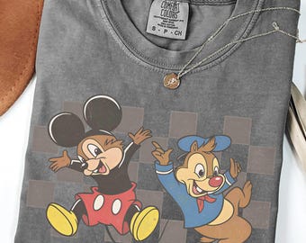 Comfort Color® Chip and Dale Checkered Shirt, Walt Disney World Shirt, Disneyland Family Vacation Trip, Chip Dale Double Trouble Retro Shirt