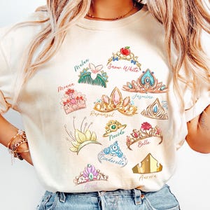 Comfort Color® Disney Princess Crown Shirt, Disneyworld Tee, Cinderella Belle Rapunzel Ariel Snow White Disney Girl Trip Shirt, Princess Tee