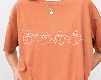 Comfort Colors® Cute Ghost Reading Books Shirt, Spooky Season, Womens Halloween Shirt, Books Lover Halloween Shirt, Bookish Halloween Shirt