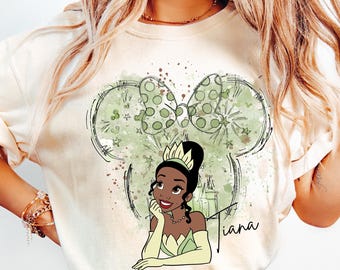 Disney Princess Tiana Castle Shirt, Disney Character Shirt, Princess Girl Shirt, Minnie Ears Tee, Tiana Princess Shirts, Watercolor Princess