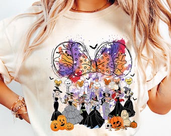 Princess Witches Halloween Shirt, Coquette Halloween Bow Shirt, Snow White Ariel Jasmine Spooky Sweater, Disneyland Pumpkin, Comfort Colors®