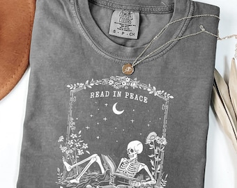 Skeleton Reading T-Shirt: Book Lover Halloween Tee - Comfort Colors®