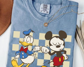 Vintage Checkered Mickey Donald Duck Shirt, Funny Mickey Donald T-shirt, Disney Checkered Shirt, Mickey Friends Shirt, Mickey Checkered Tees