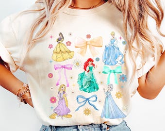 Coquette Bows Watercolor Princess T-shirt, Magic Kingdom Family Matching 2025 Trip Gifts, Comfort Colors®, Coquette Disney Princess T-shirts