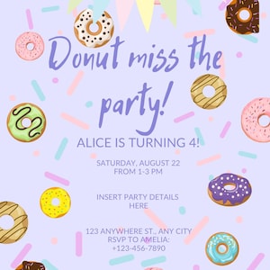 Donut Party Invitation: Editable Birthday Template (Digital Download)