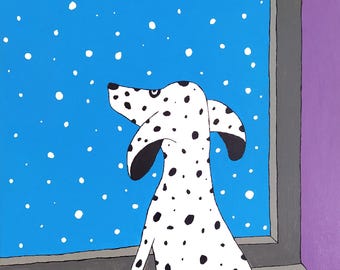 Dalmatian Dog Acrylic Painting: Modern Art Snow Scene