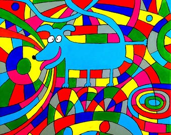 Modern Art: Doggie Loves You, Original Acrylic Painting 40×30 cm (15.7×11.8 inches), Wall Art, Funny Art, Home Decor, Dog Painting.