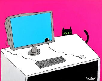 Ironic Acrylic Painting: The Mouse - Contemporary Art, Cat and Mouse