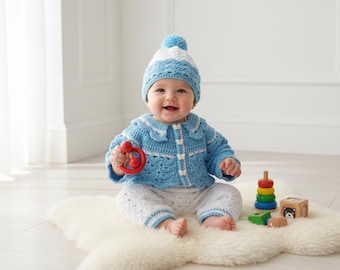 Conjunto de crochê para bebê: body, jaqueta e gorro (download em PDF)