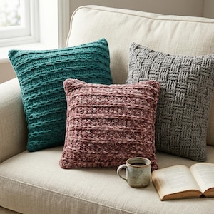 Unique Textured Crochet Cushion Trio | Set of 3 Throw Pillow Patterns | Modern Bedroom & Sofa Decor | PDF Digital Download
