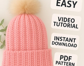 Patrón de gorro de canalé grueso, gorro de crochet fácil (PDF), gorro de invierno rápido para adultos