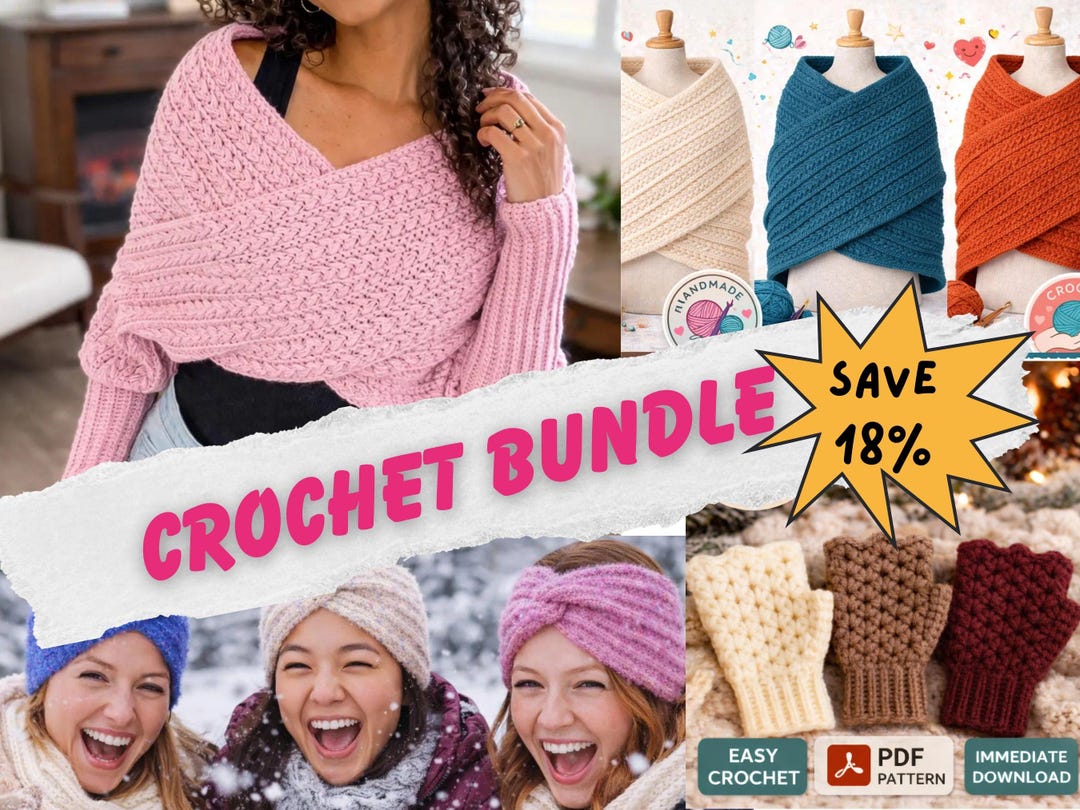 Beginner Crochet Pattern Bundle PDF | Shawl Wrap, Fingerless Gloves ...