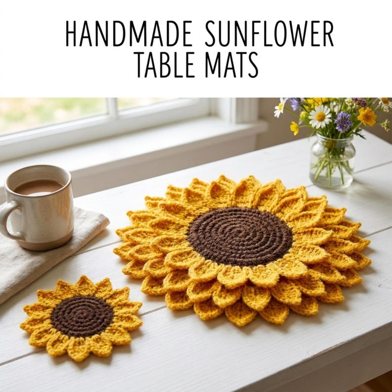 Sunflower Placemat Crochet Pattern PDF | Crochet Flower Table Mat ...