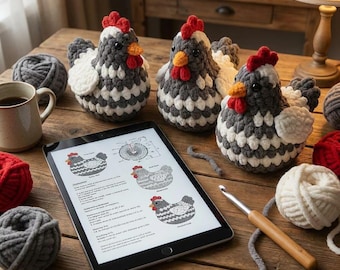 Chunky Crochet Chicken Pattern | Amigurumi Hen PDF | Farmhouse Plush Toy | Digital Download | Farm Animal Crochet Pattern