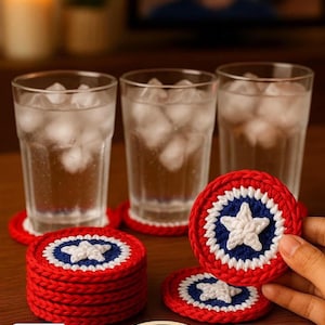 Patrón de crochet: Posavasos con estrellas patrióticas (PDF rojo, blanco y azul)
