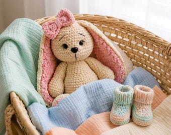 Crochet Rabbit Pattern | Baby Shower Gift Amigurumi PDF | Digital Download | Floppy Ear Bunny Plush | Handmade Nursery Decor