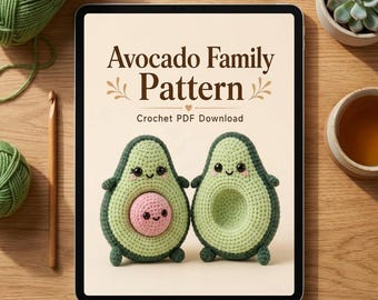 Cute Avocado Family Crochet Pattern | Nursery Decor PDF | Handmade Desk Pet | Kawaii Amigurumi Food | Easy Digital Download