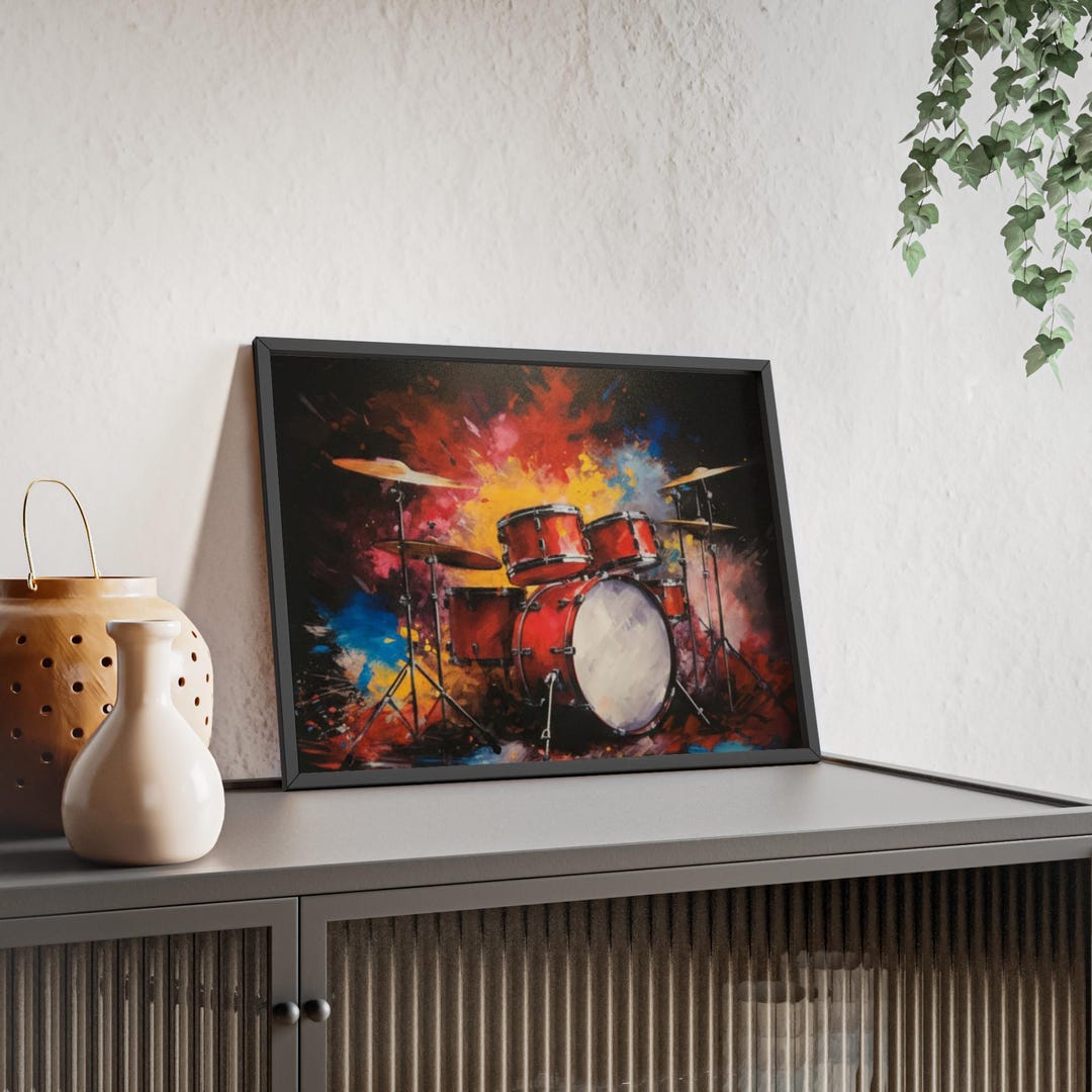 Colorful Drum Set Poster With Wooden Frame | Music Wall Art - Etsy
