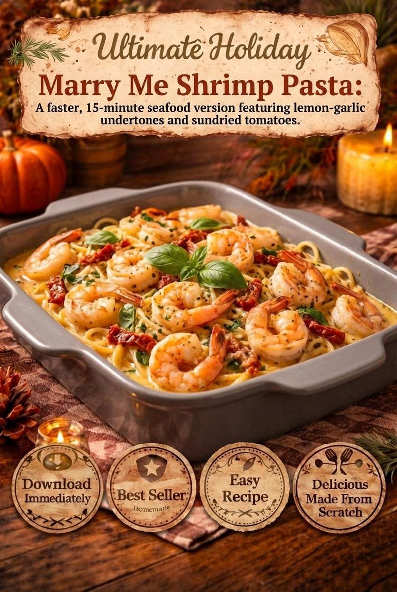 Marry Me Shrimp Pasta Recipe PDF | 15 Minute Seafood Dinner | Digital Download | Creamy Lemon Garlic | Printable Card image 2