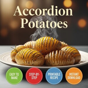 Accordion Potatoes Recipe PDF | Crispy Baked Potato Idea | Digital Recipe Card | Easy Side Dish | Printable Download
