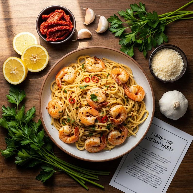 Marry Me Shrimp Pasta Recipe PDF | 15 Minute Seafood Dinner | Digital Download | Creamy Lemon Garlic | Printable Card image 4