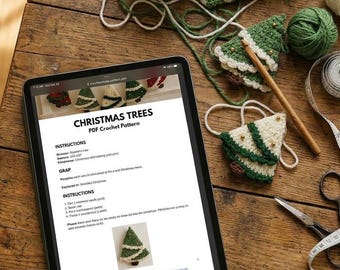 Snowy Christmas Tree Crochet Pattern | Holiday Ornament & Garland DIY | Beginner Digital Download | Easy Scrap Yarn Project