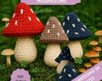 Amigurumi Mushroom Pattern: Cozy Rustic Decor (PDF, 3 Sizes)