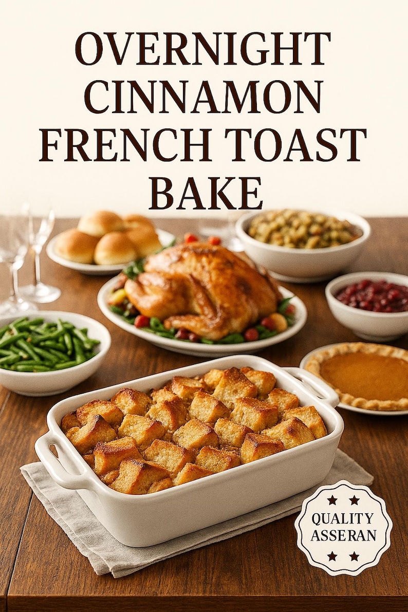 a table set with a variety of dishes, including a large casserole dish filled with a savory-looking food item, a roasted turkey, and several other dishes containing different types of food. The table also has wine glasses and bowls, suggesting a festive meal or gathering.