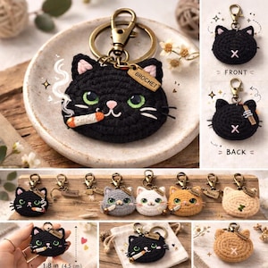 Smoking Cat Crochet Pattern: Funny Goth Keychain Amigurumi