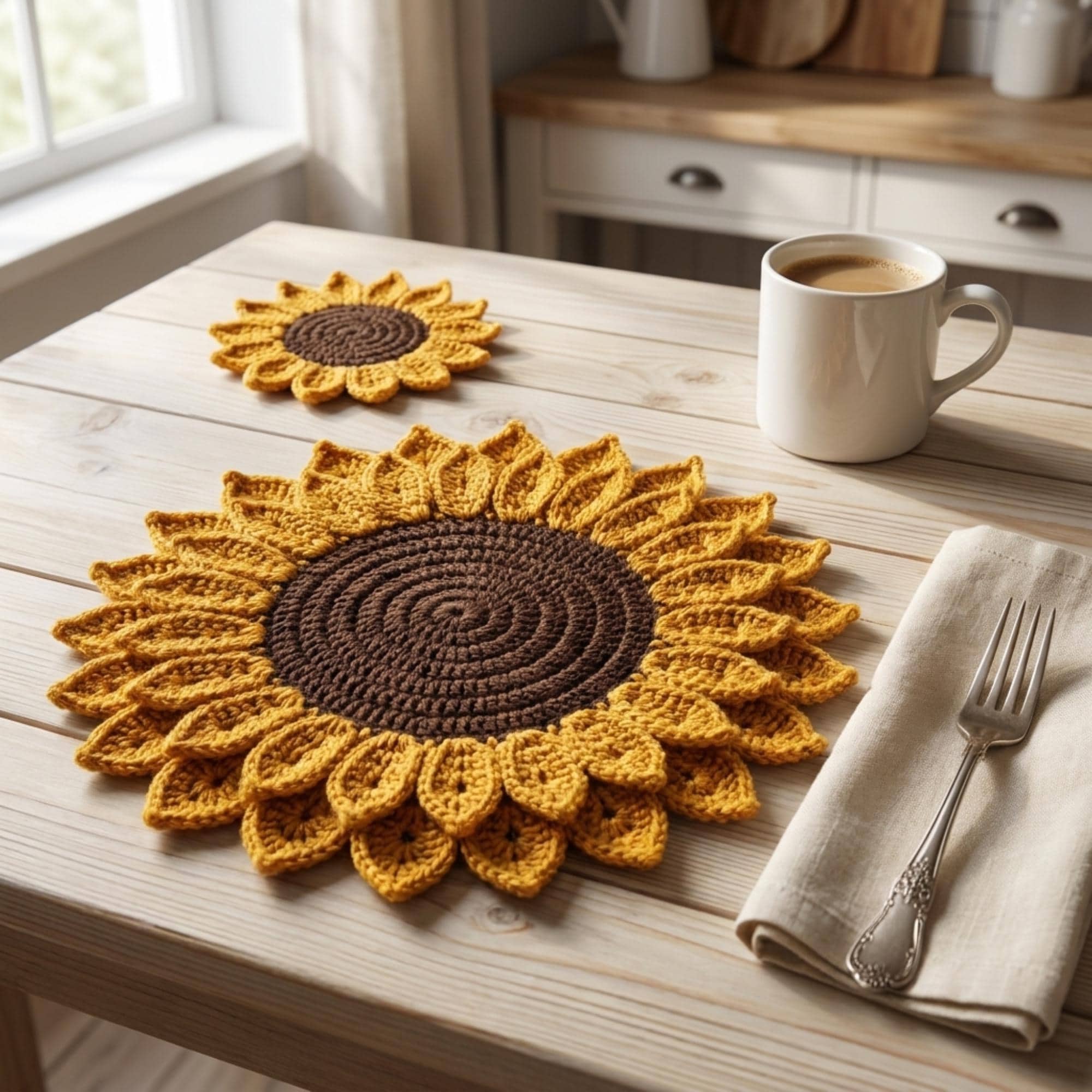 Sunflower Placemat Crochet Pattern PDF | Crochet Flower Table Mat ...