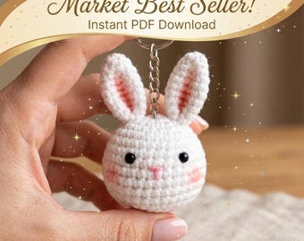 Amigurumi Bunny Keychain PDF | Craft Fair Crochet Pattern | Miniature Bunny Keyring | Digital Download | Beginner Tutorial
