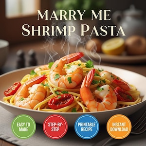 Marry Me Shrimp Pasta Recipe PDF | 15 Minute Seafood Dinner | Digital Download | Creamy Lemon Garlic | Printable Card image 1