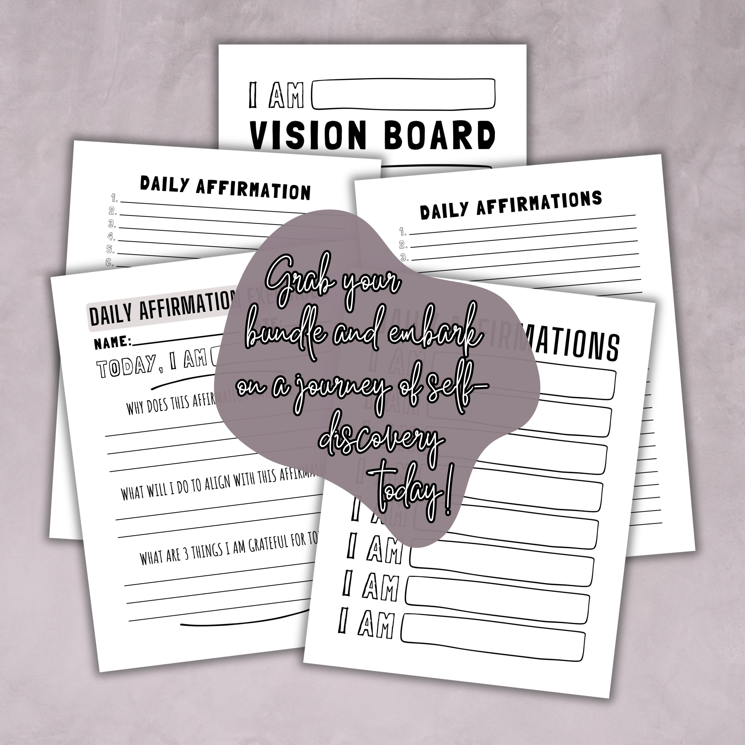 Vision Exercise Worksheet Affirmation, Vision Board, & Gratitude Worksheet Bundle - Printable ...