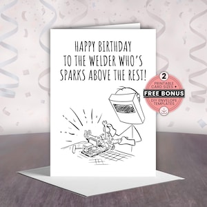 Biglietto di auguri per saldatori, regalo stampabile per metalmeccanici, modello di busta GRATUITO, biglietti di auguri PDF scaricabili da 5x7 e 4x6 per professionisti della saldatura