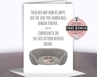 Dog Sympathy Card, Printable Pet Bereavement Memorial Gift, FREE DIY Envelopes, Downloadable 4x6 & 5x7 Canine Condolence Greeting Cards, PDF