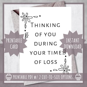 Thinking of You Printable Sympathy Card | Instant Digital Download | Elegant Condolence Note | Memorial, Grief, Bereavement Gift, 4x6, 5x7
