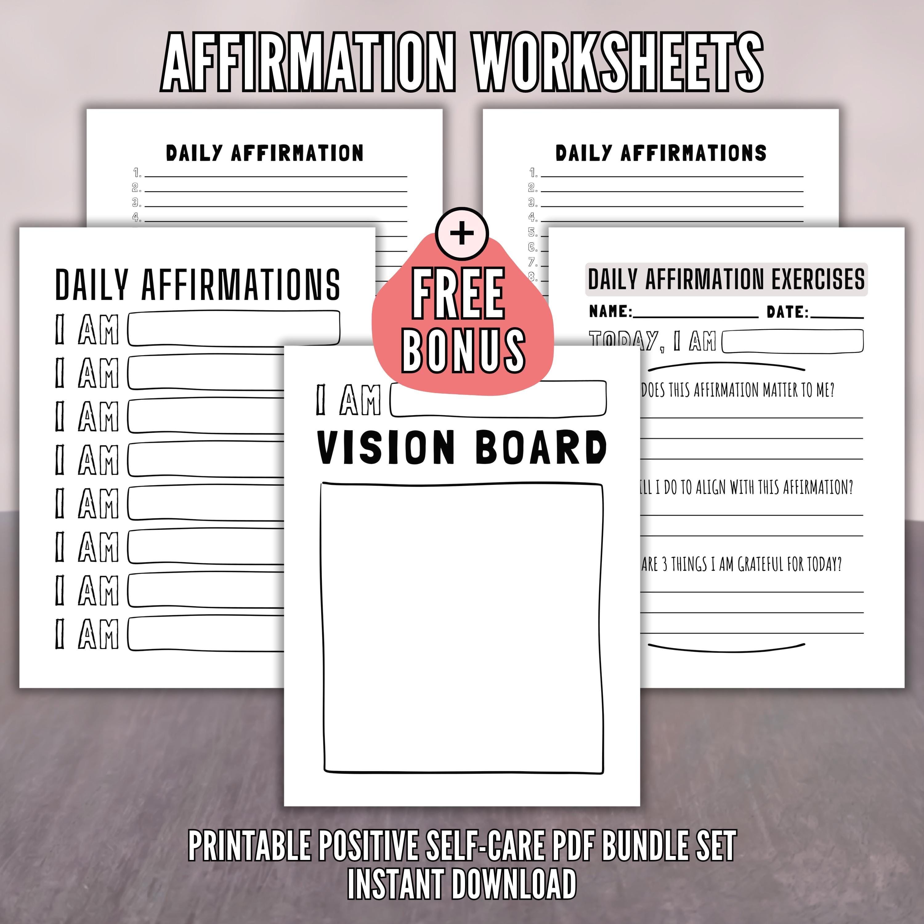 Vision Exercise Worksheet Affirmation, Vision Board, & Gratitude Worksheet Bundle - Printable ...