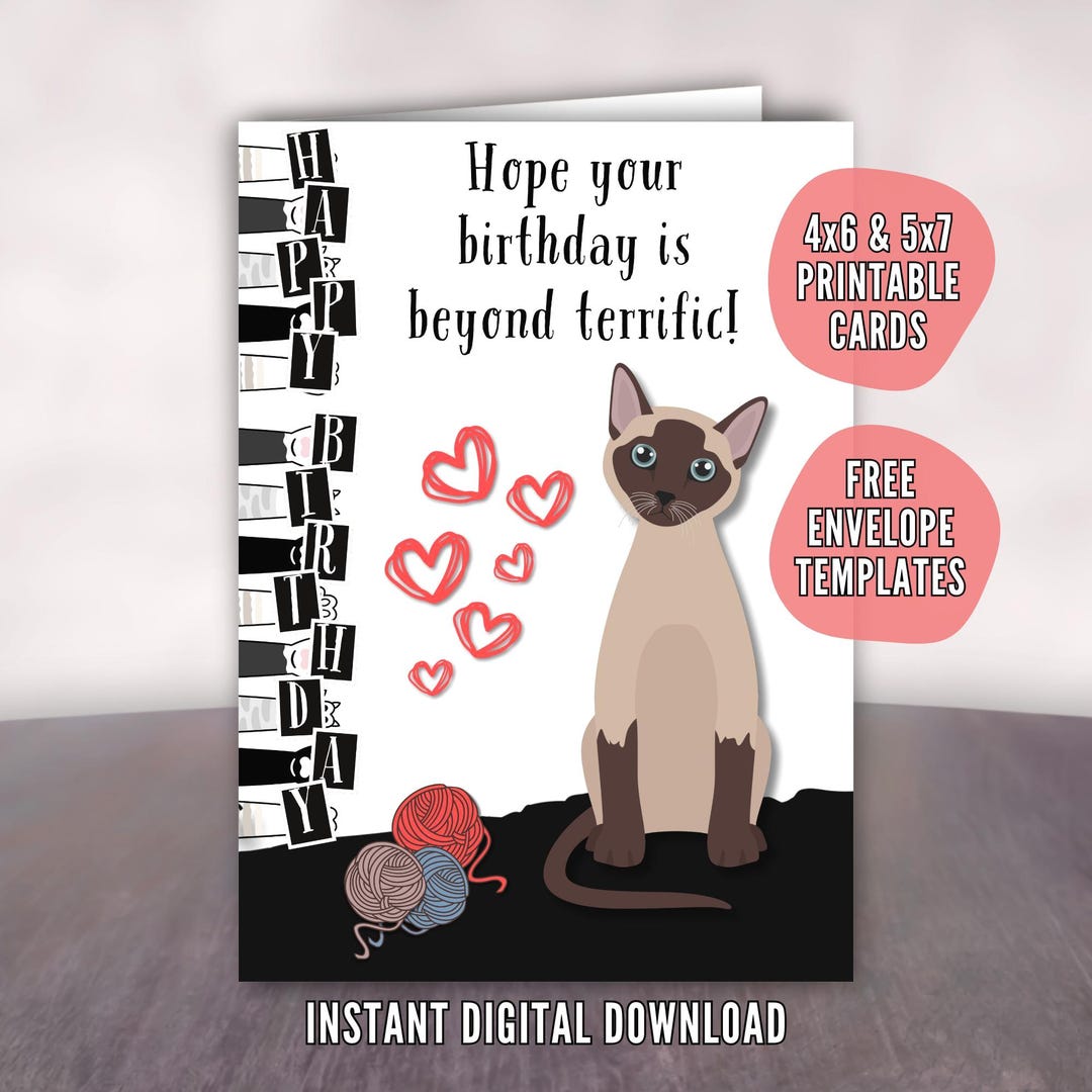 Cute Cat Birthday Greeting Card, Printable Animal Lover Gift, FREE ...