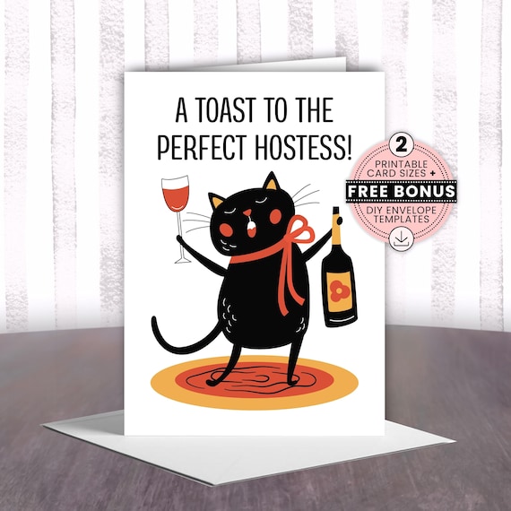 Hostess Thank You Card, Printable Hosting Gift for All Occasions, FREE Envelope Template, Downloadable 4x6 & 5x7 Host Greeting Cards, PDF